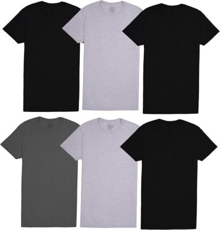 Fruit of The Loom Mens Pocket Tee Undershirts, Moisture Wicking & Tag Free, Short Sleeve Pocket T-Shirts