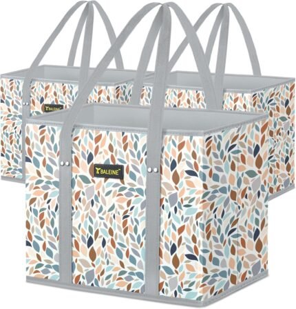 BALEINE 3Pk Reusable Grocery Bags, Foldable Shopping Bags for Groceries with Reinforced Bottom & Handles (Mosaic)
