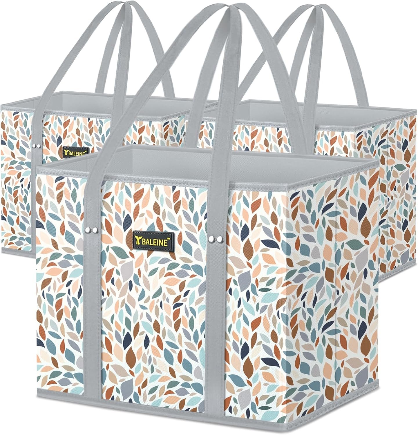 BALEINE 3Pk Reusable Grocery Bags, Foldable Shopping Bags for Groceries with Reinforced Bottom & Handles (Mosaic)